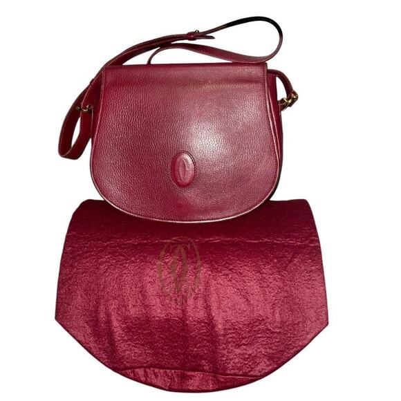 Cartier Handbags - Cartier Vintage Must De Cartier Burgundy Saddle Crossbody Bag W/Dust bag